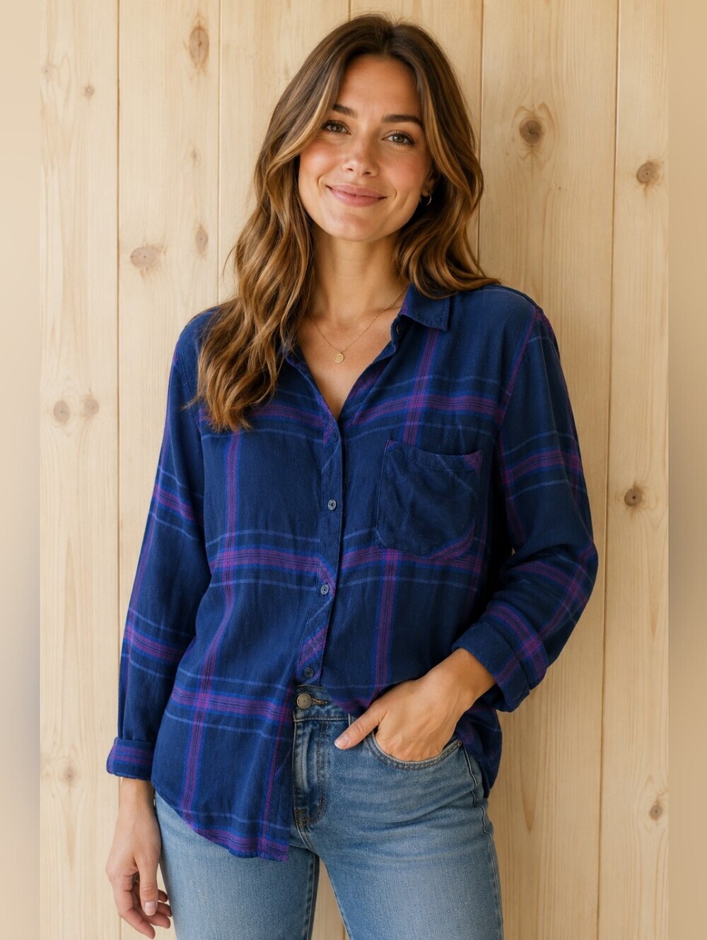 2/$40 Rails Navy and Purple Plaid Button-Down Shirt